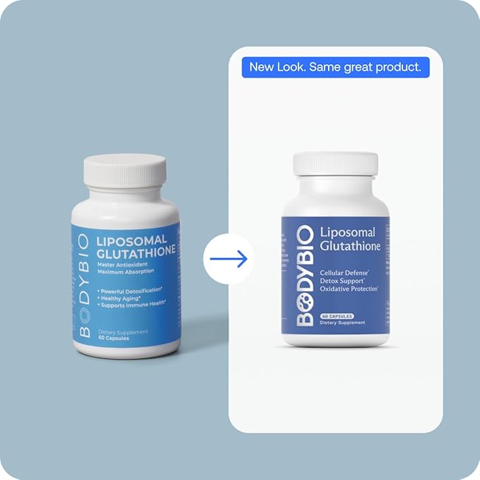Bodybio Liposomal Glutathione | Body’s Most Powerful Antioxidant | Master Detoxification | Colon Cleanse| Optimal Cell Protection for Immune Defense | Enhanced Liposomal Absorption | 60 Capsules