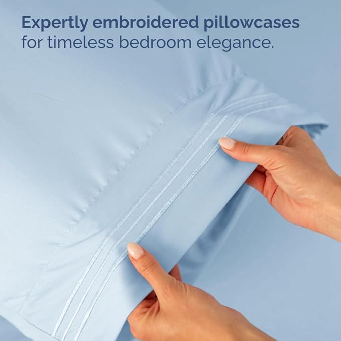 Bulk Case Pack of 12 Sheet Sets - (12) Complete Cal King Size Sheet Sets w/Deep Pockets - Wholesale Bulk Bedding for Hotels, Spas & Airbnbs - Breathable, Soft & Wrinkle Free - (Cal King, Sky Blue)