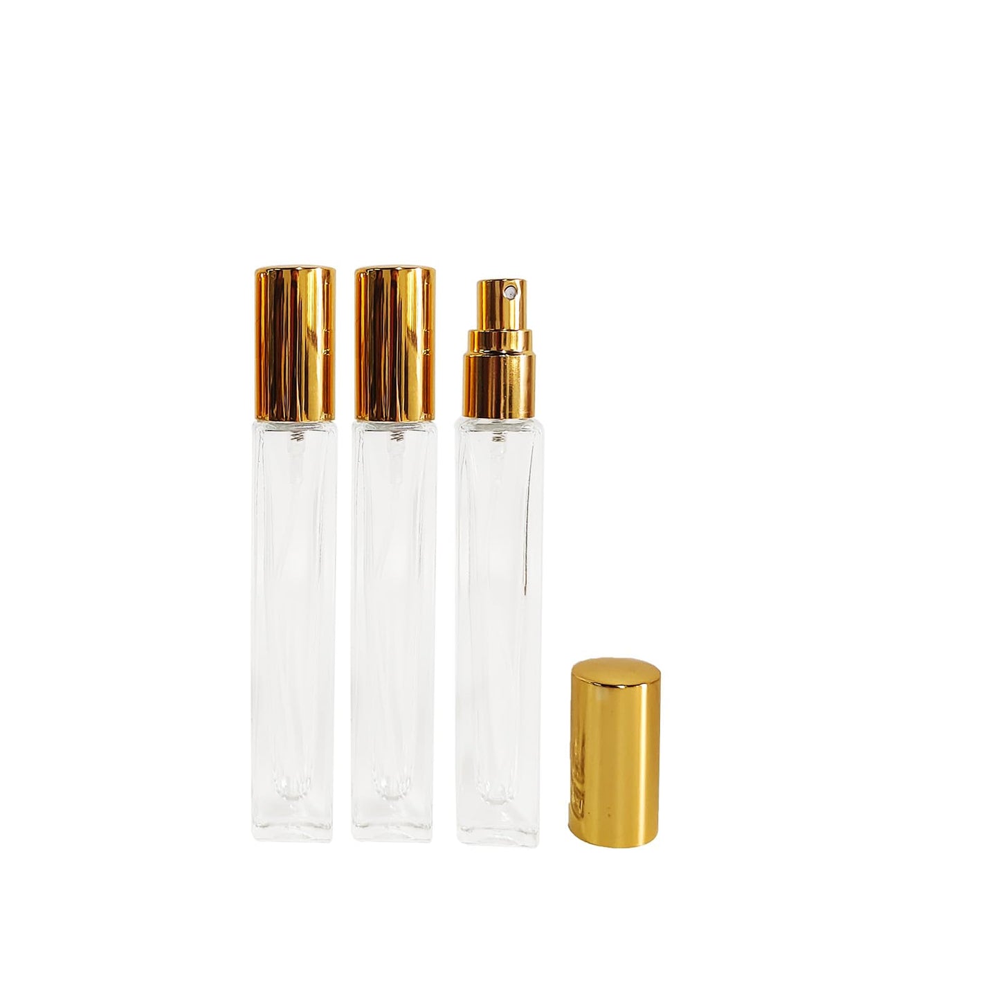 AGENIZ 8PCS 10ml Perfume Refill Glass Mini Portable Travel Glass Square Spray Bottle, Essential Oil Sample Bottle (10ML/Gold)