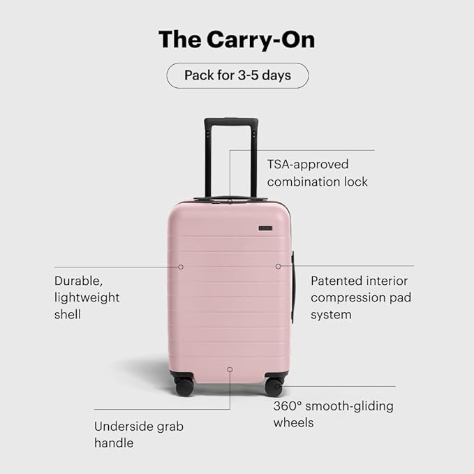 Away Carry-On Luggage, Lightweight Hardside Suitcase with Spinner Wheels, 22 Inch Airline Approved, TSA Lock, Blush Pink