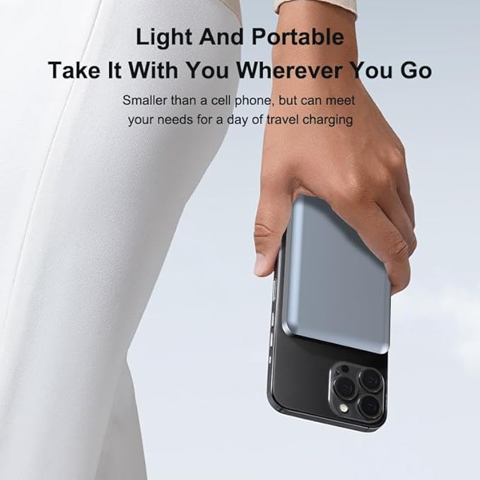 JORDISA Slim Power Bank Titanium 10000mAh - Magnetic Fast Charging Slim Portable Charger, Slim Power Bank Portable Charger for Travel and Daily Use - Lightweight and Durable