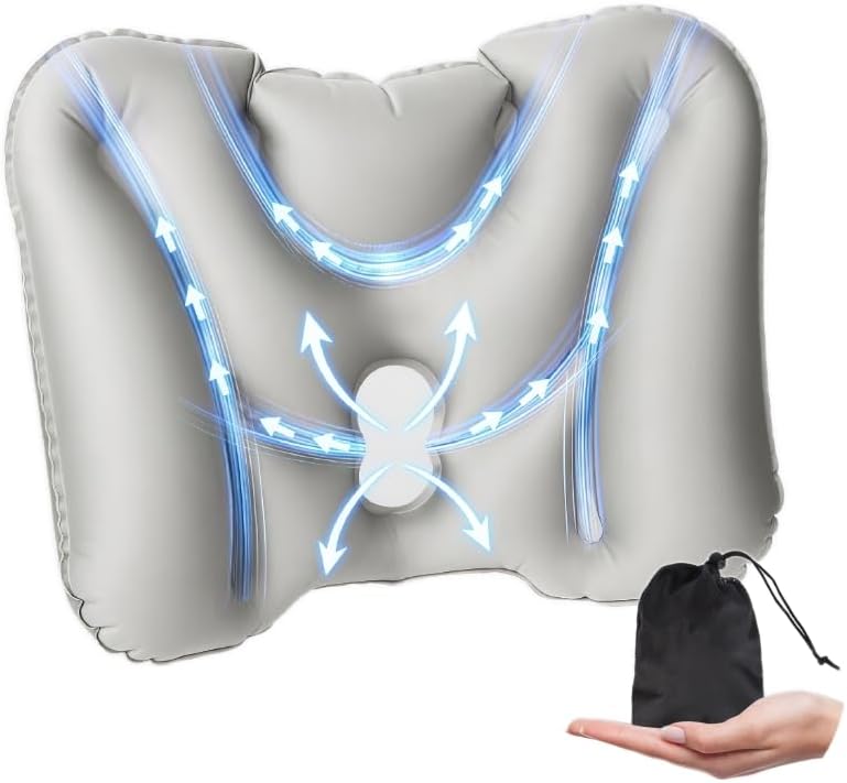 Travel Lumbar Pillow Inflatable Lumbar Support Pillow for Airplane Travel, Back Support Pillow for Office Chair/Car, Lumbar Pillow for Lower Back Pain Relief and Improve Posture, Easy to Carry, Grey