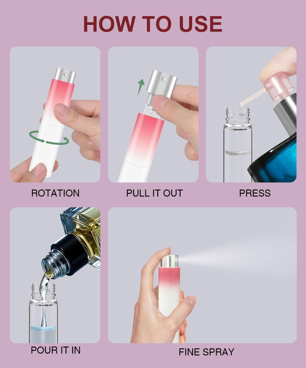 YOUXIU Travel Perfume Bottle Refillable,8ml Portable Mini Refillable Perfume Atomizer Refill Bottlerefill Small Perfume Spray Bottle Accessories For Women 4 Pack