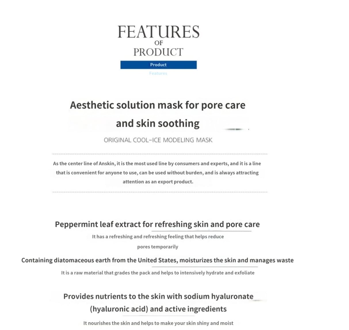 Anskin Modeling Mask Powder Pack Cool Ice for Soothing and Pore Management, 240g