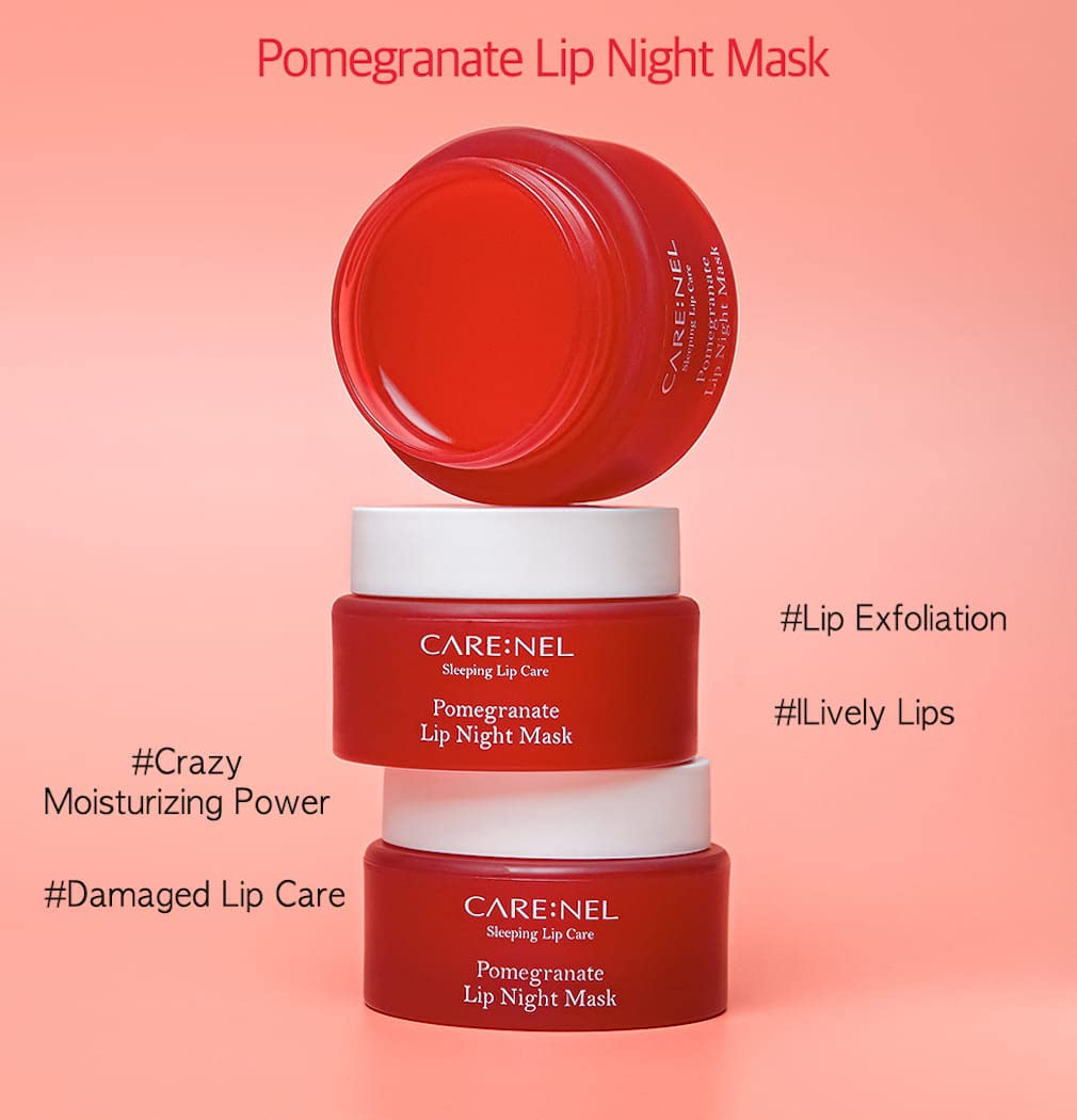 CARE:NEL Lip Mask Overnight 23g (Pomegranate) - Moisturizer for Dry Lips - Overnight Treatments Balm, Day and Night Repair Gloss, Scrubs Exfoliator