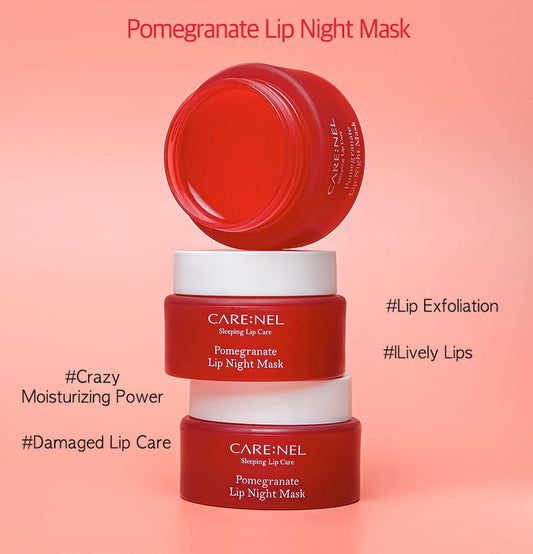 CARE:NEL Lip Mask Overnight 23g (Pomegranate) - Moisturizer for Dry Lips - Overnight Treatments Balm, Day and Night Repair Gloss, Scrubs Exfoliator