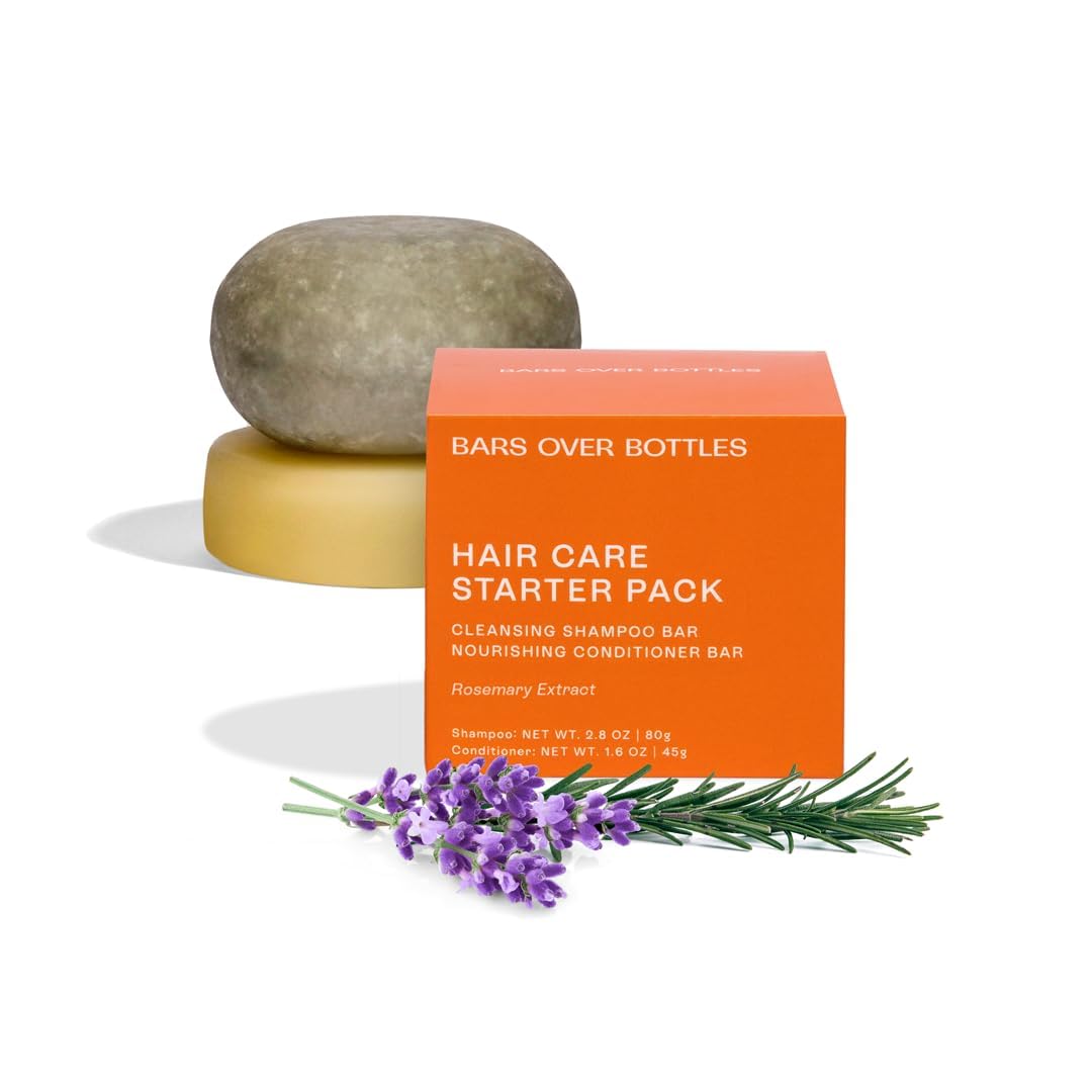 Rosemary Solid Shampoo & Conditioner Set | For Thinning Hair & Frizz Control | Vegan, Sulfate-Free, Eco-Friendly | Plastic-Free Hair Care | Made in Brazil