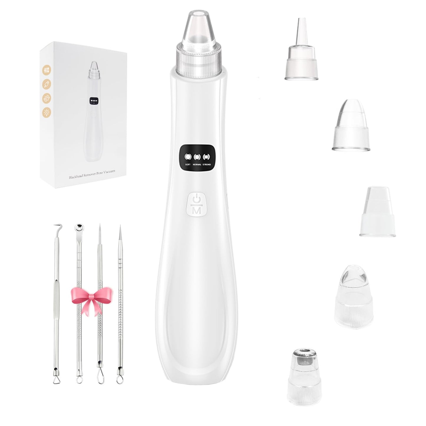 2025 Blackhead Remover Pore Vacuum, Blackhead Extractor-5 Suction Power 3 Adjustable Suction,USB Rechargeable Facial Pore Cleaner Kit Electric Acne Extractor Tool for Women & Men (White)