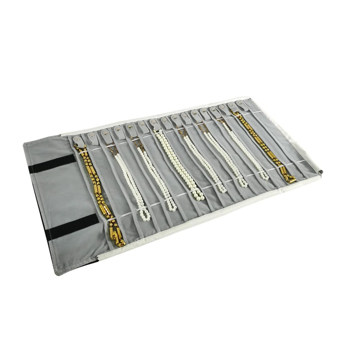 SCIKHEFT Portable Jewelry Roll Untangled Secure Necklace Travel Storage Bag Displays Holder 16 Chain (Black and Gray)