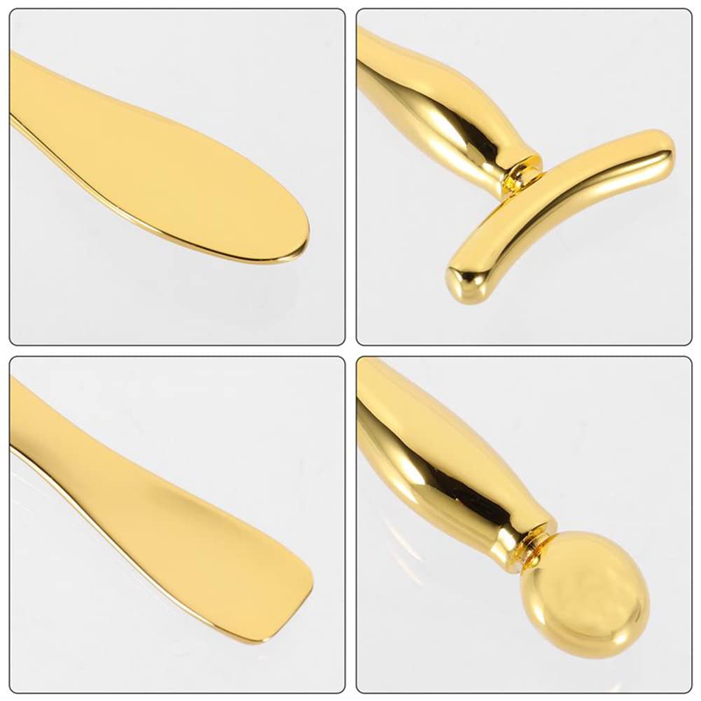 Metal Eye Face Cream Applicator Stick and Mini Cosmetics Spoon Spatula, Zinc Alloy Makeup Spoon Metal Eye Facial Massager for Facial Cosmetic Face Cream (Gold)