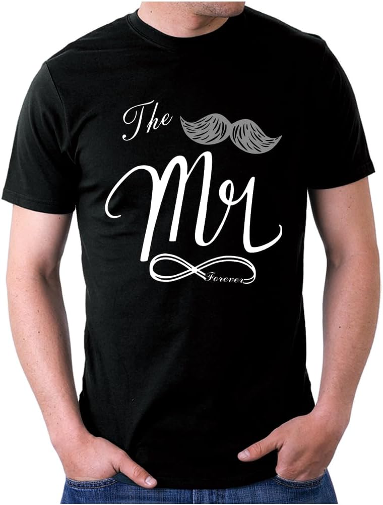Matching Shirts for Couples, His & Hers Mr and Mrs T‑Shirts Set, Matching Couple T-Shirts for Vacation, Anniversary, Honeymoon Gift Black/White