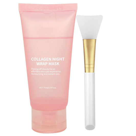 2025 Collagen Overnight Wrapping Peel Off Facial Mask with Jelly Brush, Elasticity & Hydration, Natural Ingredients for Firmer Skin, Reduces Sagging & Dullness, Korean Skin Care（75ml, 2.54 fl.oz)