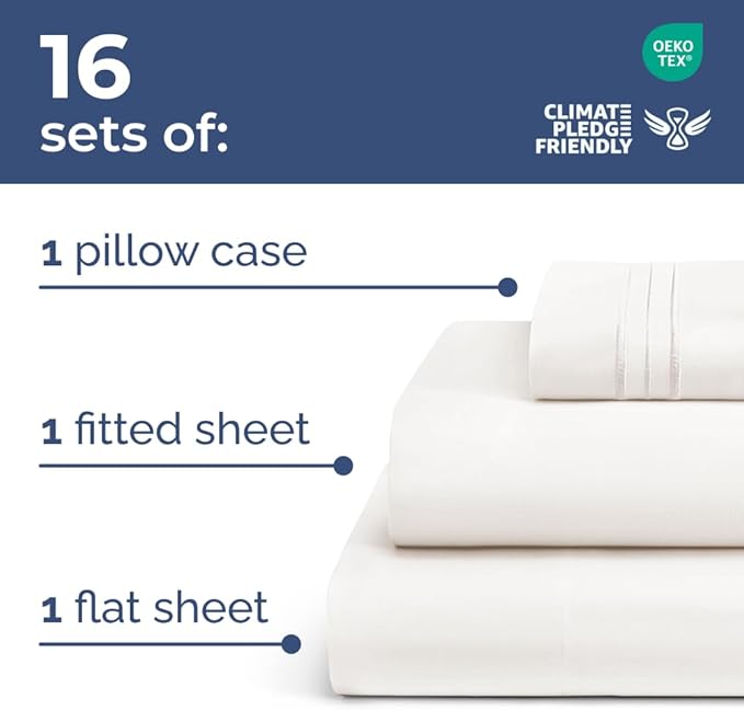 Bulk Case Pack of 16 Sheet Sets - (16) Complete Twin XL Size Sheet Sets w/ Deep Pockets - Wholesale Bulk Bedding for Hotels, Spas & Airbnbs - Breathable, Soft & Wrinkle Free - (Twin XL, Antique White)