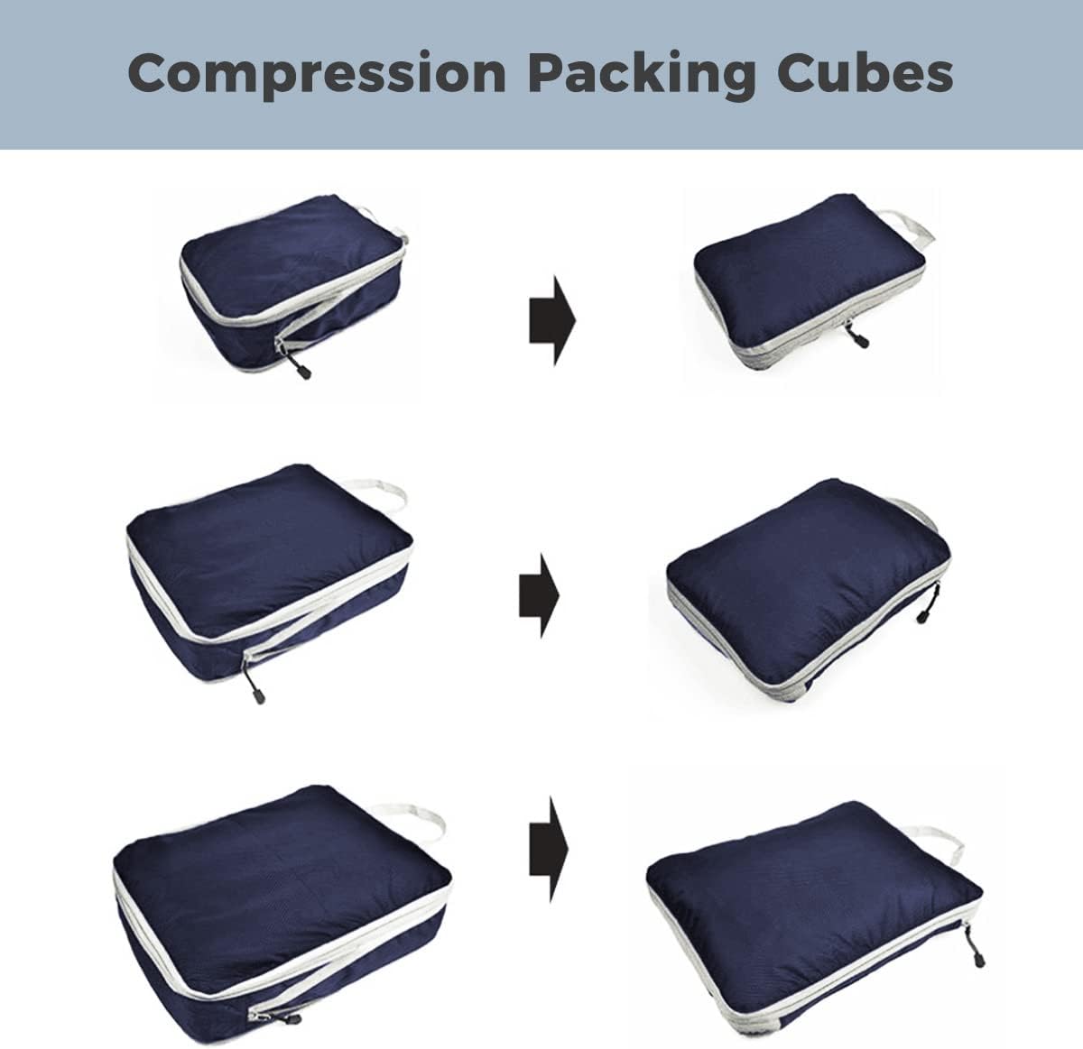 AUXDIQ 3 PCS Compression Packing Cubes for Suitcase Travel Luggage Organizer Bags Set Packing Organizers Compression Suitcase Bag Travel Essential Bag