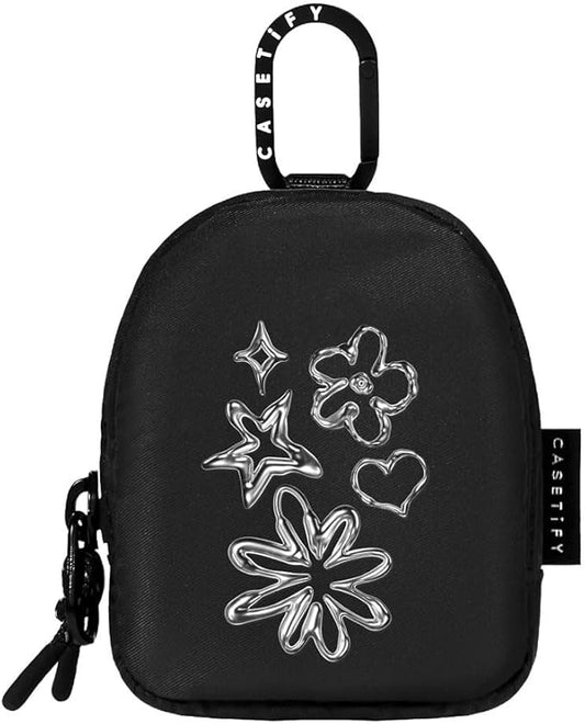 CASETiFY Earbuds Pouch - Chrome Doodles - Black
