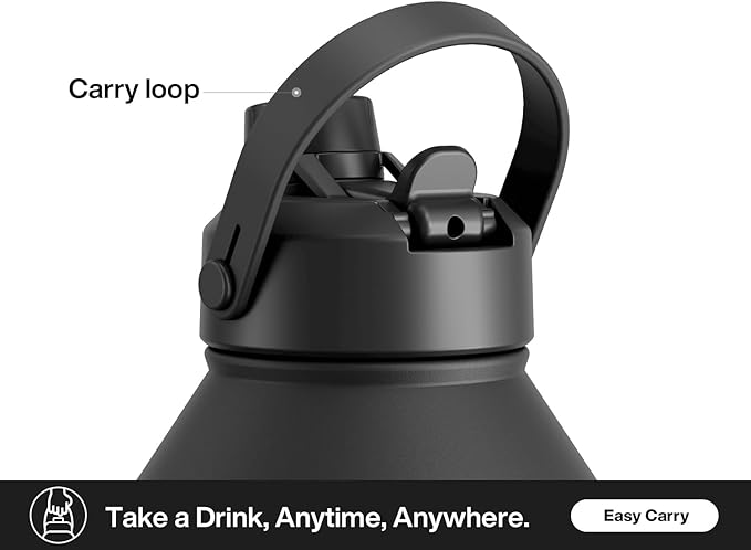 64 oz Insulated Water Bottle with 2-in-1 Straw and Spout Lid, Keep Cold 24H, Leak-Proof, BPA-Free, Double Wall Stainless Steel Water Bottle for Sports, Gym, Travel, and School (Dark Knight)