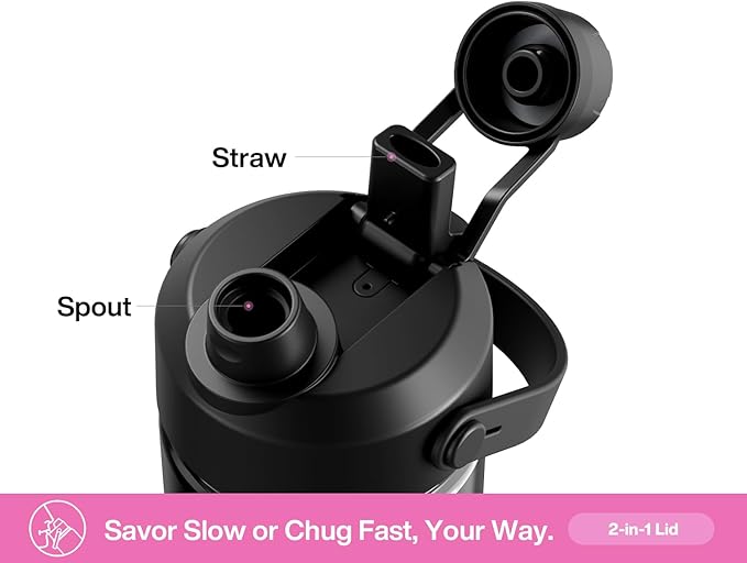 26 oz Insulated Water Bottle with 2-in-1 Straw and Spout Lid, Keep Cold 24H, Leak-Proof, Fits in Car Cup Holder, Stainless Steel Water Bottle for Sports, Trip, Gym, and School (Neon Night)