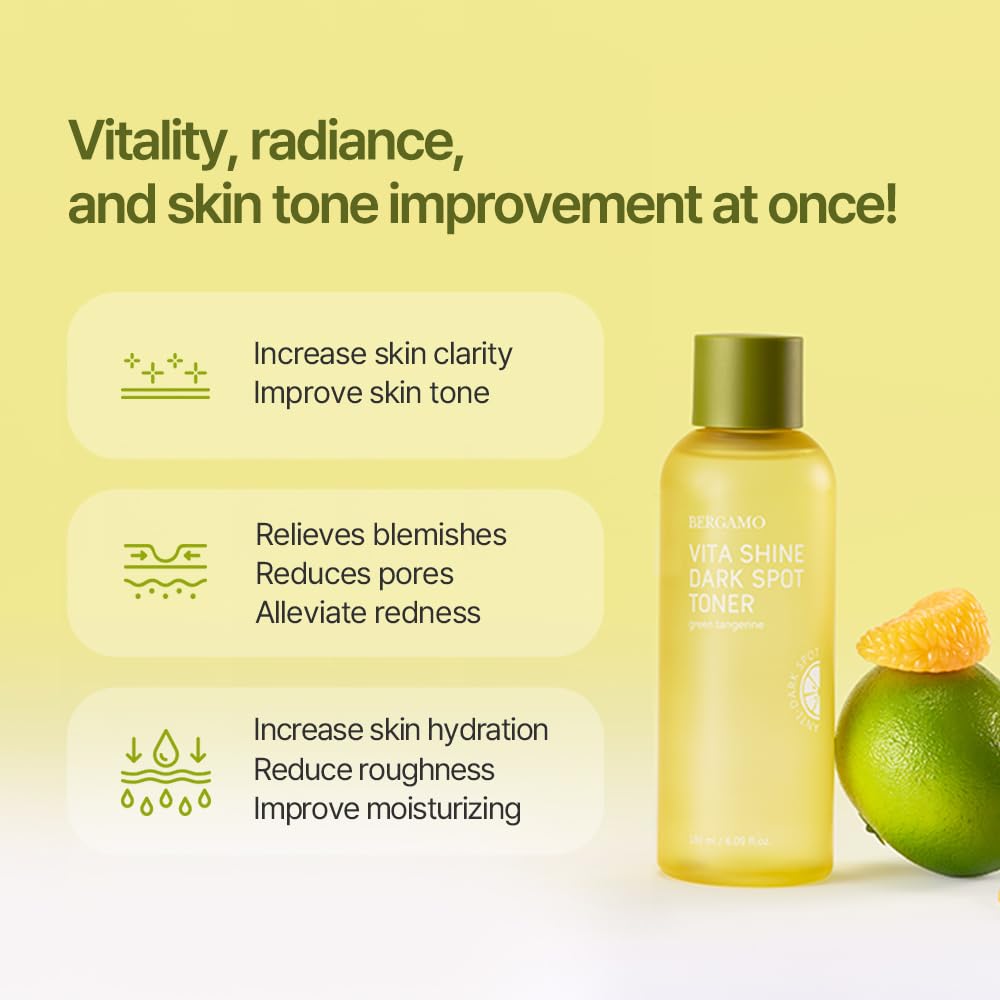 BERGAMO Green Tangerine Vita Shine Toner for Soothing, Hydrating, Face Moisturizer, Korean Skin Care, 6.09 fl.oz, 180ml
