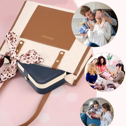 XZUZ Travel Jewelry Box, PU leather Small Jewelry Organizer For Female Girls, double layer portable mini travel case for storing earrings, rings, necklaces.(Dark Blue 2pcs)