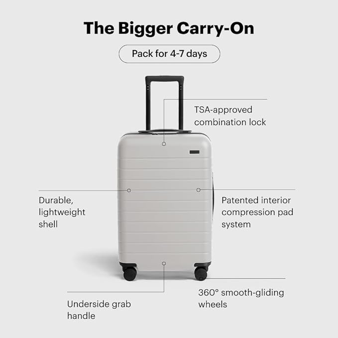 Away Bigger Carry-On Luggage, Lightweight Hardside Large Suitcase with Spinner Wheels, TSA Lock, Airline Approved, Cloud Gray