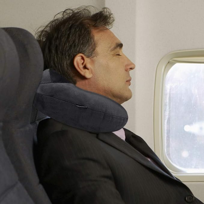 UROPHYLLA Inflatable Travel Pillow, Soft Velvet Inflatable Neck Pillow for Traveling, Airplanes, Train, Car, Office with Compact Bag, Breathable Washable Cover, Suit for Adults Sleeping - Grey