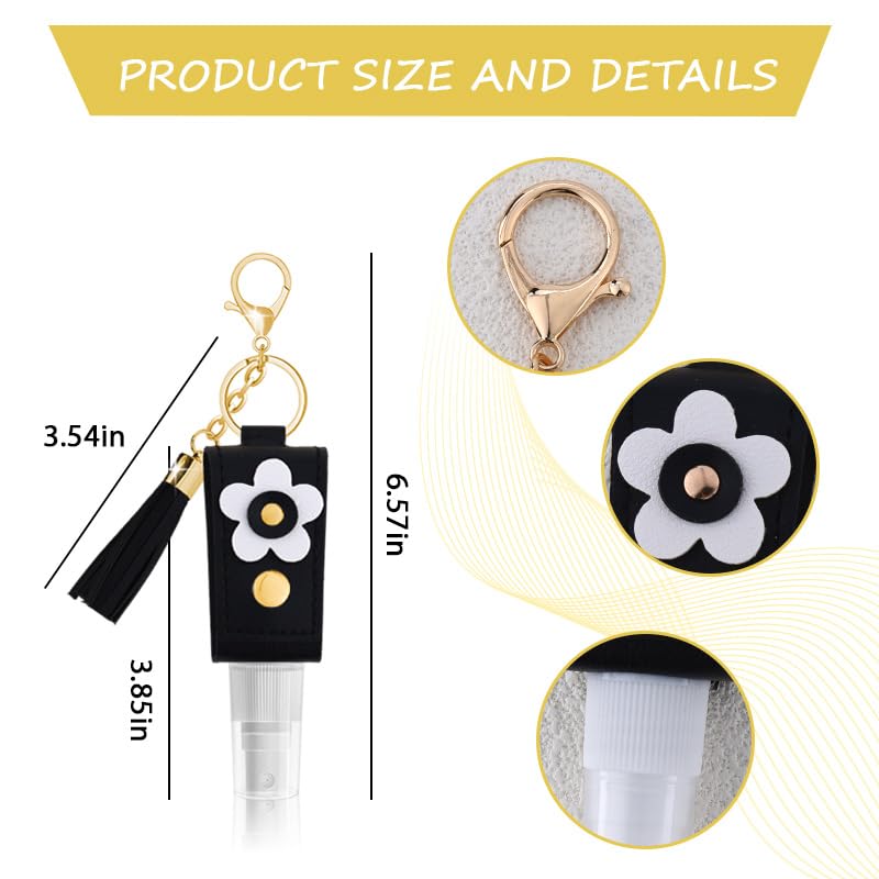Hand Sanitizer Holder Keychain for Women 30ml Disinfectant Spray Bottle Keyring for Women Girls Refillable Travel Containers Mini Perfume Toner Spray Bottle Black Handbag Accessories