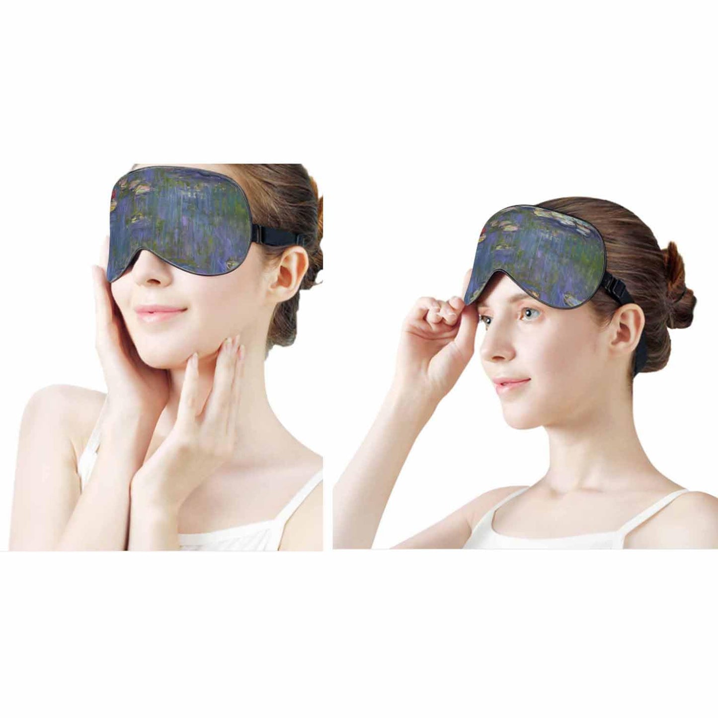 Vnwoalu Lilies Sleep Eye Mask Monet Water Lilies Men Women Sleep Mask with Adjustable Strap Eye Cover Eye Shade for Travel, Nap,Meditation