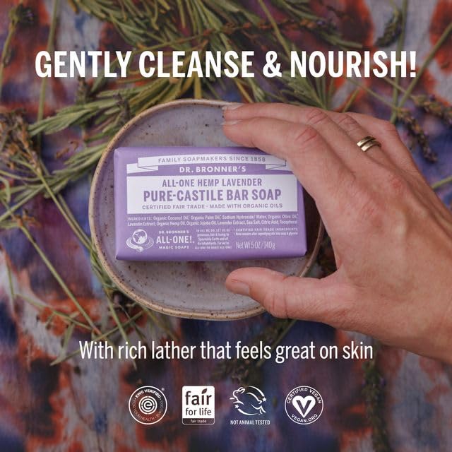 Dr. Bronner's Pure-Castile Magic Bar Soap- Made with Regenerative Organic Certified Oils- For Face, Body, Hair, Vegan Soap Bars for Men & Women- Variety 3-Pack, Peppermint Lavender, Unscented