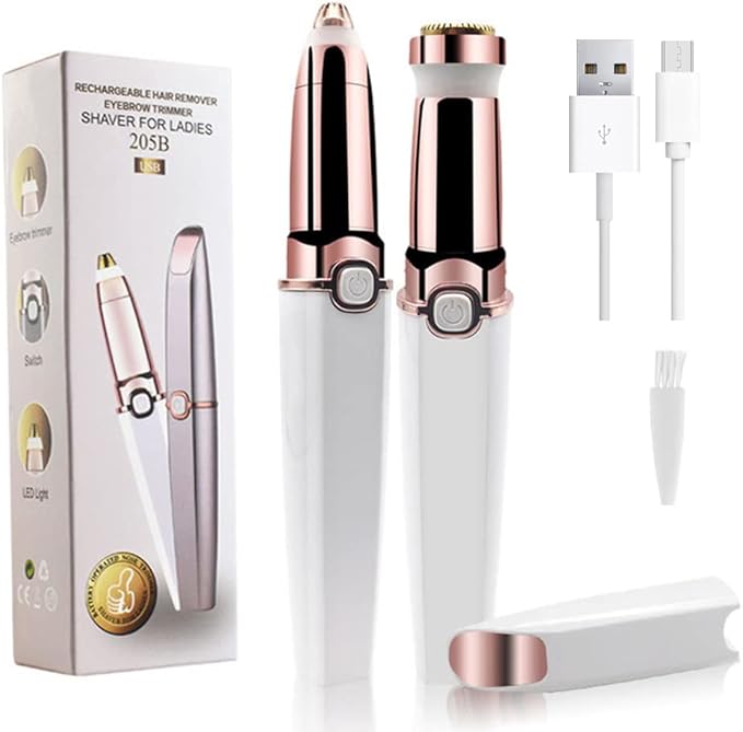 2 in 1 Eyebrow Trimmer Facial Hair Remover Electric Razor for Women Pubic Hair Bikini Shaver Epilator for Face Peach Fuzz Lips Painless Rechargeable Portable
