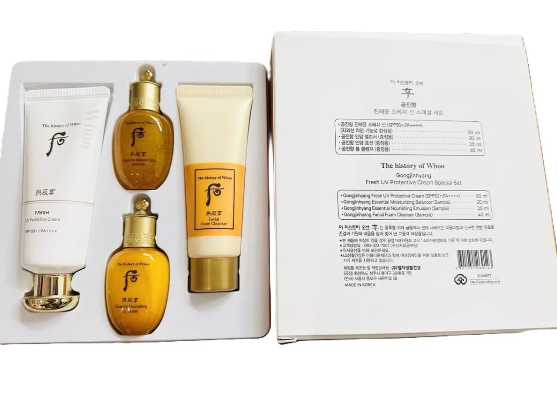The Whoo Fresh UV Protective Cream Special 4pcs Set SPF 50+/ PA ++++ Provide Long-lasting Hydration to Dry Skin Complex, Moisturization and Nourish the Skin. Made in Korea