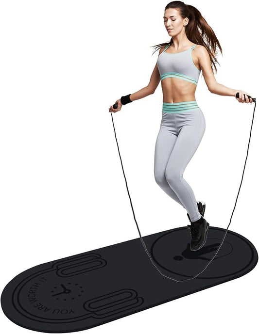 8/20/30mm Jump Rope Mat Fitness Exercise Mat Durable, Non-Slip, Workout Mats with Jump Rope & Carrying Bag for Home Gym Flooring (55"x 24")