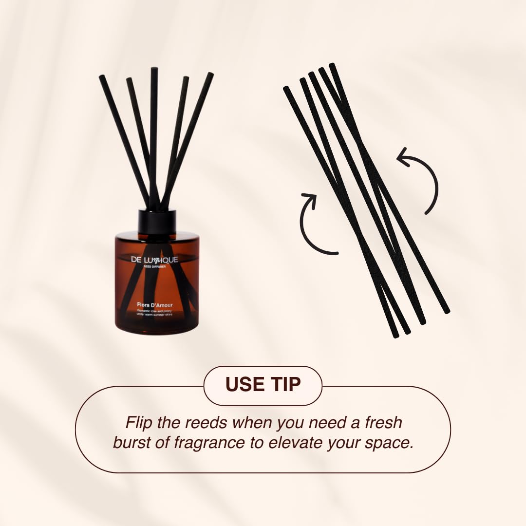 De Lumique Mystic Rosewood Reed Diffuser for Bathroom – Bathroom Diffuser with Sticks – Long-Lasting Scent with Oud, Damask Rose & Saffron Home Fragrance Decor – 150ml