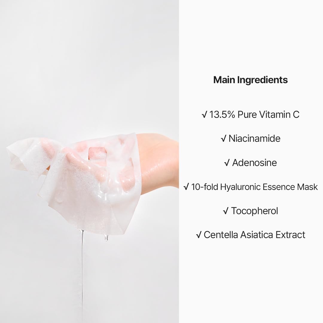 DIVE Korean Face Mask with (13.5% UK Vitamin C Cream) (10 Hyaluronic Acids) for Brightening, Moisturizer, Sheet Mask, Galvanic Facial Effect, Antioxidant Korean Skin Care