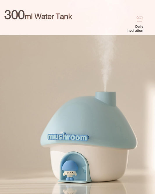Cute Mushroom House Humidifier, 300ml Small Cool Mist Humidifers, USB Rechargeable Mini Portable Air Humidifer with Night Light for Bedroom, Office, Car, Travel, Indoor Plants (Pink)