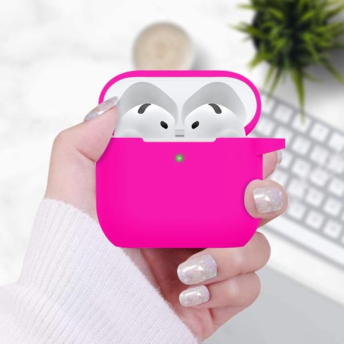 Case Cover for Apple Airpods 4 - VOTILE Airpods 4 Cases 2024 Cover Women Silicone iPods 4 Earbuds Wireless Accessorie Charging Cases Girl Bling Keychain for Airpod iPods 4th Generation - Hot Pink