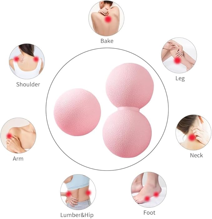 2-Piece Peanut Massage Ball Roller，Double Lacrosse Ball，Acupoint Myofascial Release，Muscle Knot Relaxer Trigger Point for Physical Therapy, Occipital,Back Knot,Psoas Muscle Release Tool (Pink)