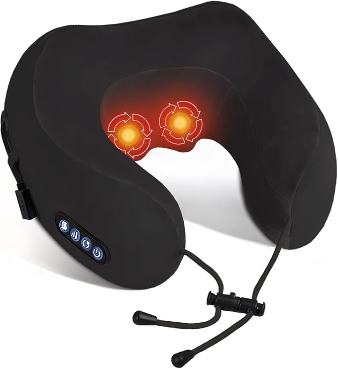 Electric Neck Massager,Portable Heated Kneading Massage Cushion Pillow,Rechargeable Shoulder Neck U-Shaped Massage Shiatsu,for Pain Relief at Home,Car,Office,Travel(Black)