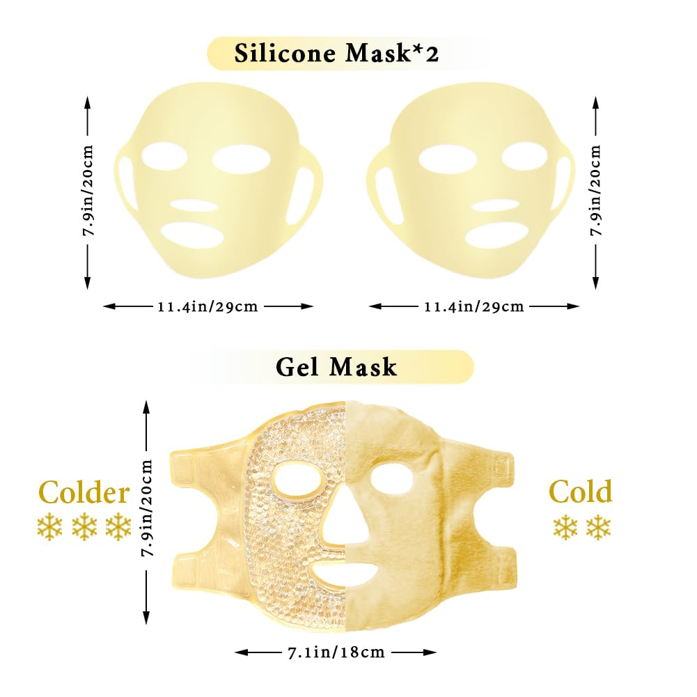 my novel things Face Ice Pack and 2 Packs Silicone Face Mask Cover, Full Facial Frozen Masks Hot Cold Face Compress Reusable Skin Care Set for Women for Puffiness Swelling Relief Beauty Spa Essentials