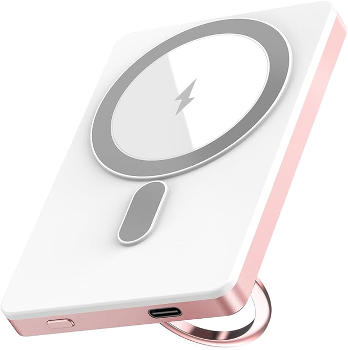 Portable Charger,For Magsafe Pink Portable Charger 5000mAh Magnetic Power Bank Wireless Battery Pack with USB-C Cable for Iphone12-16,Samsung,Google,Travel Accessories,Birthday Gifts for Women Mom