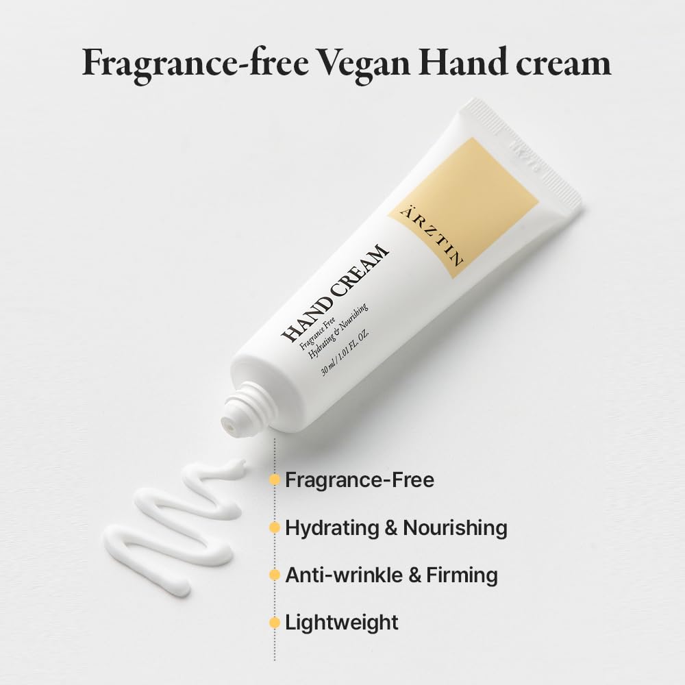 ARZTIN Hand Cream, 1.02 fl. oz. Soft Shea Butter Handcream, Hydrating & Anti-wrinkles Vegan non-sticky Hands Cream with Hyaluronic acid, Ceramide, Fragrance Free for Cracked and Dry Hand