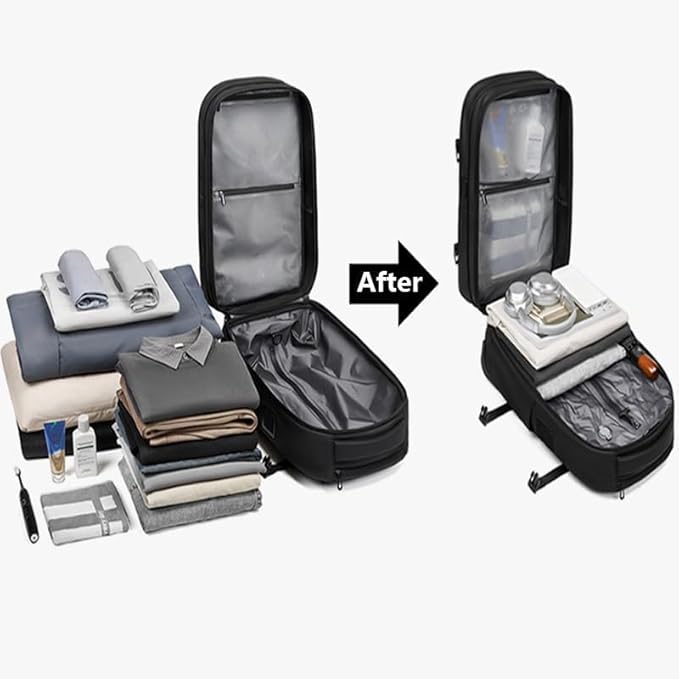 21" Vacuum Compression Backpack with Wheels, Expandable, Waterproof, Carry On Travel, Laptop Bag, Flight Approved Luggage Rolling Suitcase Backpacks(Built-in Vacuum Backpack with wheels)