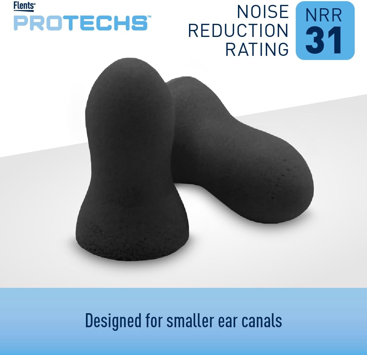 Flents Protechs Real Quiet Foam Ear Plugs for Small Ear Canals, Soft, Comfortable Hearing Protection for Sleep, Work, Travel & Loud Noise, NRR 31, Easy to Use, Black, 50 Pairs