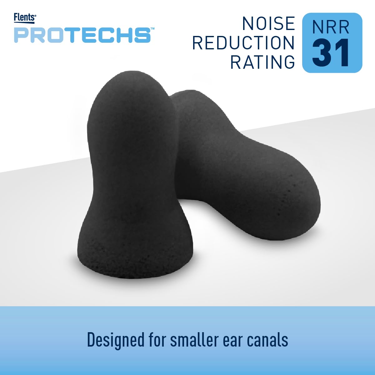 Flents Protechs Real Quiet Foam Ear Plugs for Small Ear Canals, Soft, Comfortable Hearing Protection for Sleep, Work, Travel & Loud Noise, NRR 31, Easy to Use, Black, 50 Pairs