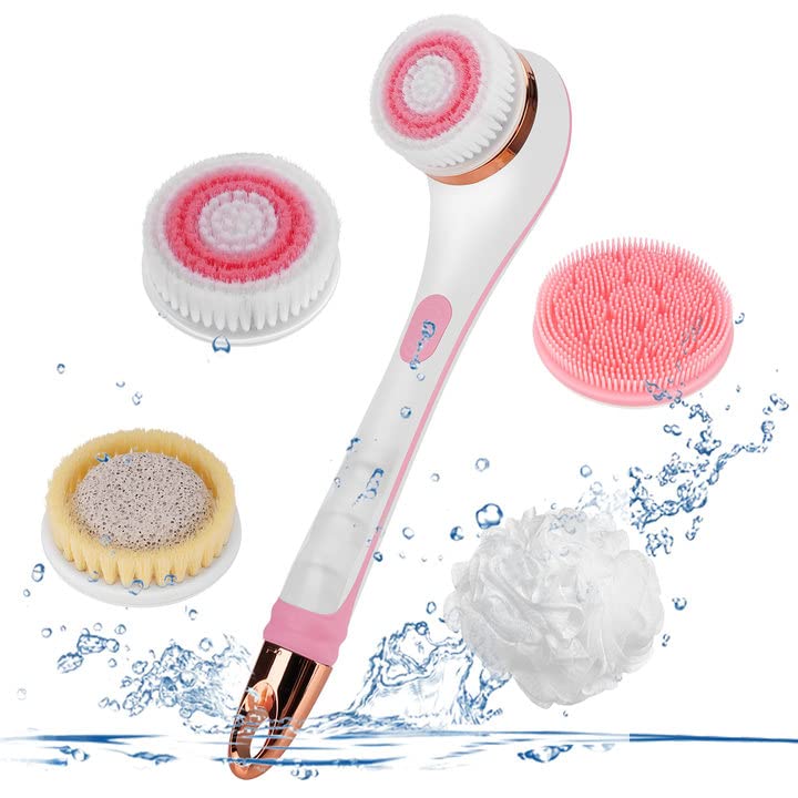 Color You Electric Body Brush for Exfoliating and Massage, Long Handle Electric Bath Brush Rechargeable Body Scrubber, Soft Silicone Spinning Skin Brush with 4 Spin Brush Heads for Man and Women