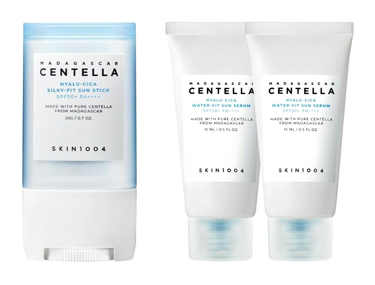 SKIN1004 SKIN 1004 - Hyalu Cica Sunsational Kit. Madagascar Centella Hyalu-Cica Silky-Fit Sun Stick X1 and Madagascar Centella Hyalu-Cica Water-Fit Sun Serum Mini X2 korean gift set