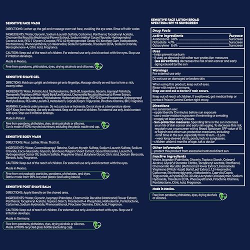 NIVEA MEN Sensitive Skin Care Set for Men, Face Wash, 5 Fl Oz + Body Wash, 16.9 Fl Oz + Shave Gel, 7 Oz + Soothing Post Shave Balm, 3.3 Fl Oz + Face Lotion SPF 15, 2.5 Fl Oz