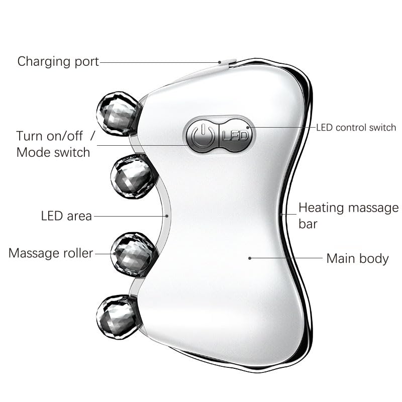 BANU LED Gua Sha Device, Gua Sha Facial Tool with Heat and Vibration, Face Massager for Anti-Aging Wrinkles Puffiness Skin Rejuvenation and Toning (3D)