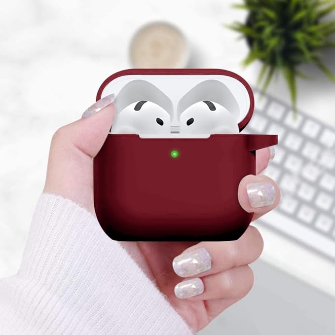 Case Cover for Apple Airpods 4 - VOTILE Airpods 4 Cases 2024 Cover Women Silicone iPods 4 Earbuds Wireless Accessorie Charging Cases Girl Bling Keychain for Airpod iPods 4th Generation - Burgundy