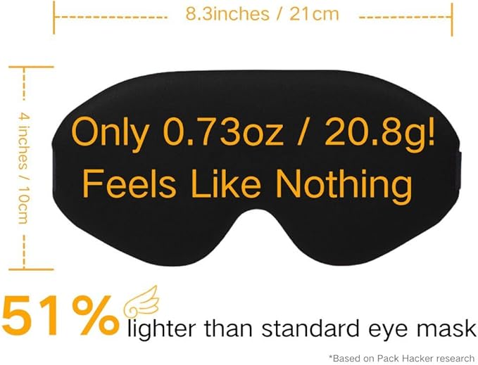 Premium Ultra-Light Sleep Mask, Only 0.73oz, 100% Light Blocking, Comfortable 3D Contoured Memory Foam, Lash Extension Eye Masks for Sleep, Travel, Office, for Men Women Side Sleeper, Black
