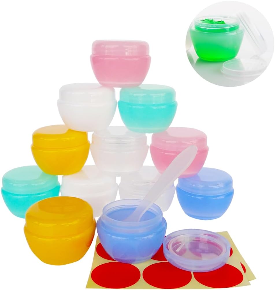 Wopanxye 12pack 20g Refillable Cosmetic Container, 20ml Frosted Small Sample Jars with Inner Liner for Oils Salves Creams Lotions Powder Makeup Eye-shadow Nails Beads Toner, FREE Spatulas & Labels